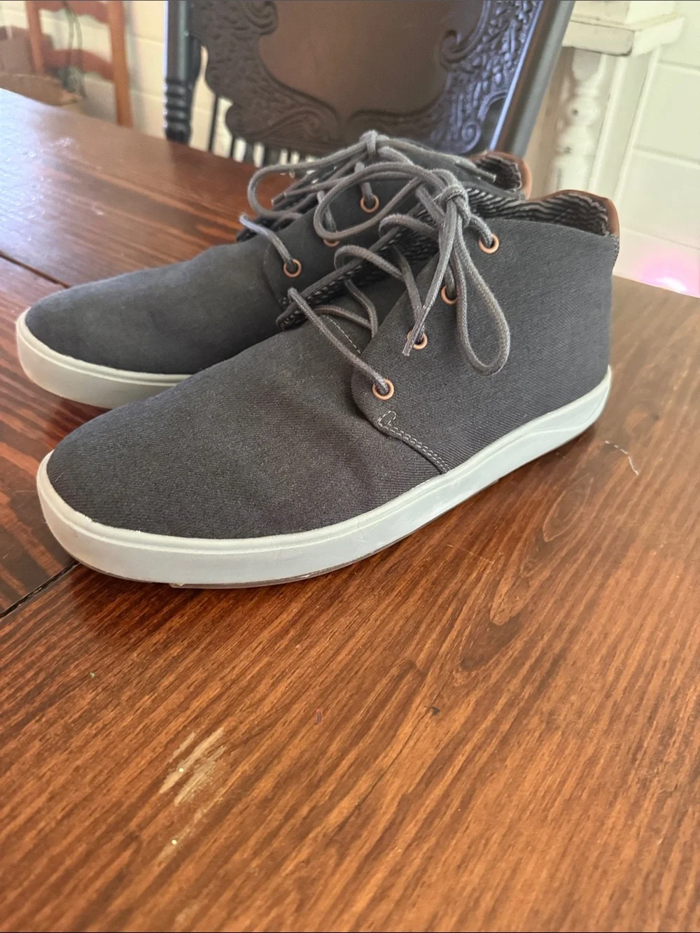 OluKai Gray Canvas Chukka Boots with Gray Sole